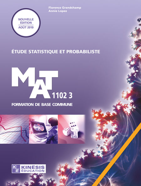 Vise l’atteinte des compétences polyvalentes : communiquer avec clarté, raisonner avec logique et exercer son sens critique et éthique.
Au moyen des catégories d’actions : production et interprétation de distribution statistiques et détermination de la probabilité d’un événement aléatoire.

Destiné à la clientèle FGA, ce titre fait partie de la série FBC — formation de base commune.

Achevé d’imprimer en août 2025.