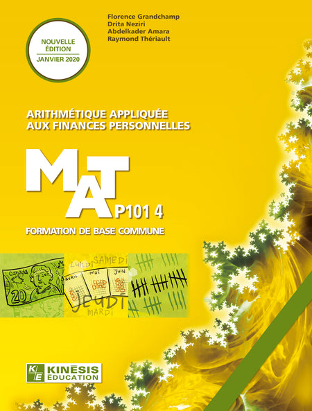 Vise l’acquisition de 2 compétences polyvalentes : communiquer avec clarté et raisonner avec logique.
Au moyen de 3 catégories d’actions : interprétation de renseignements financiers, production de renseignements financiers et calculs impliquant des montants d’argent.

Destiné à la clientèle FGA, ce titre fait partie de la série Présecondaire.

Achevé d’imprimer en décembre 2022.