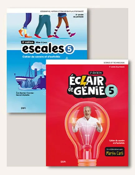 
Escales 5 2ed_mise à jour (9782766108886), Eclair de génie 5, 2e édition -  Cahier de savoirs et d’activités (9782766150113), Escales 5-6  2ed édition Carte plastifiée (978276610070)