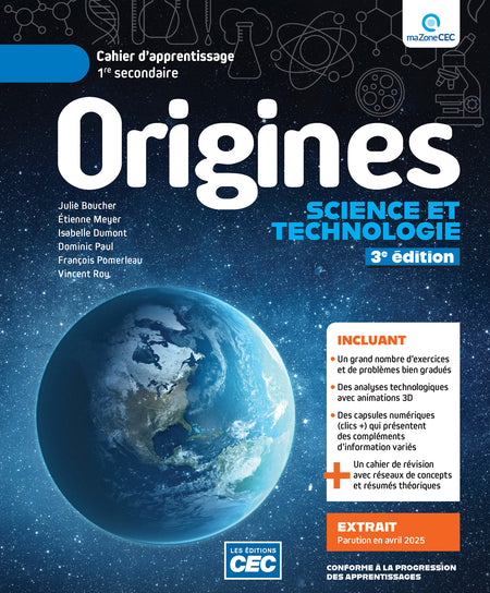 
Origines,Cahier de révision, 1re secondaire, 3e édition (9782766216123), Origines, cahier d'apprentissage, 1re secondaire, 3e édition (9782766217069)