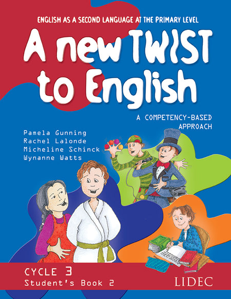 La collection A new TWIST to English, conçue pour l'enseignement de l'anglais au primaire (deuxième et troisième cycle), vise à la fois le développement des compétences transversales et celui des compétences en ESL identifiées par le programme du ministère de l'Éducation du Québec (août 2001). La collection respecte les concepts de l'apprentissage et de l'évaluation préconisés par le programme du MÉQ.